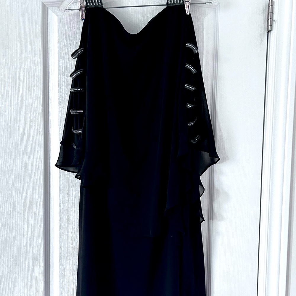 Black dress with sheer cutout sleeves with rhinestones